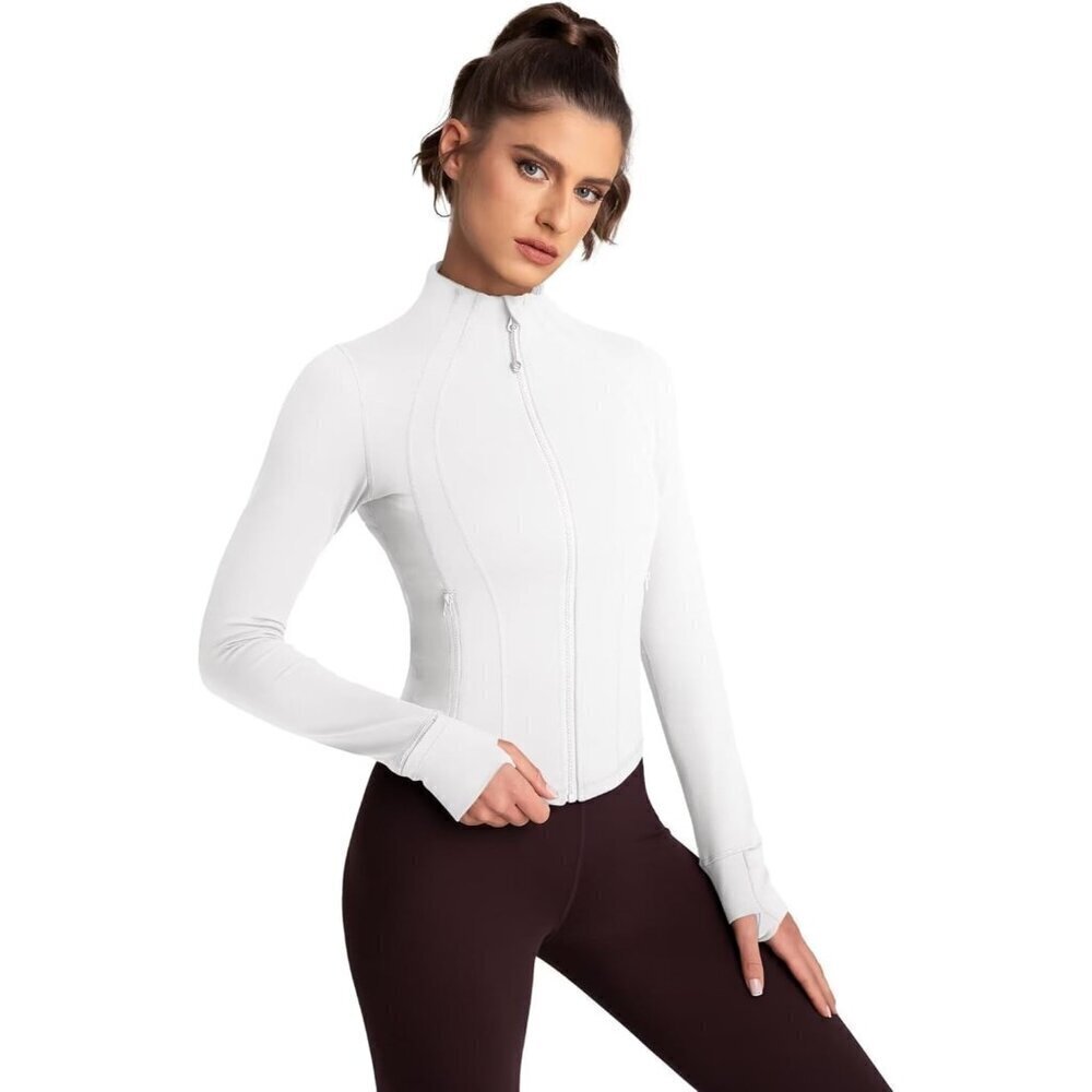 Brand New Women White Polyamide Full Zip BBL Workout Yoga Jacket With Pockets